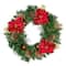 24" Red Poinsettias Gold Pinecones & Berries Artificial Wreath